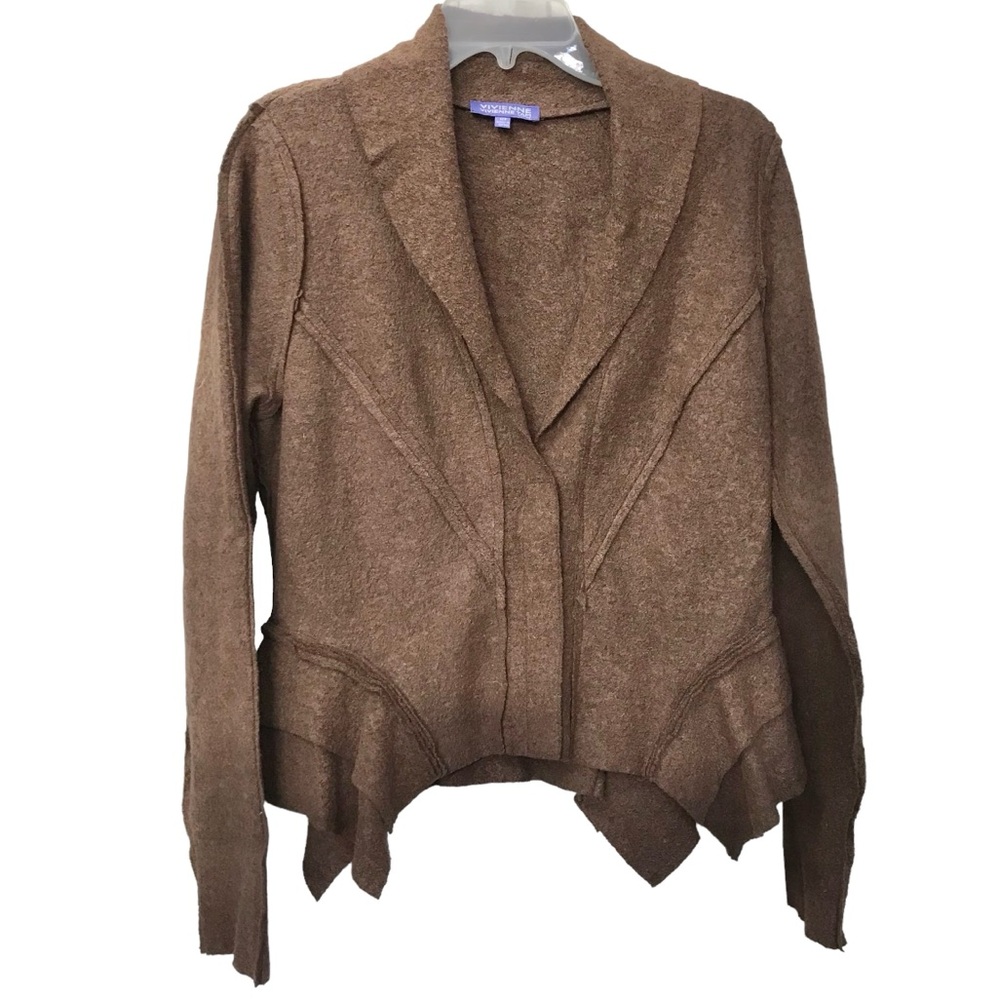 Vivienne Tam Deconstructed Blazer Brown Wool Jacket size 12P 12 Petite